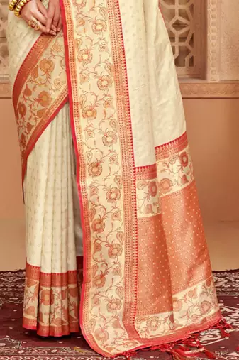Majestic off white kanjivaram silk blend saree | bridal heritage collection | limited edition
