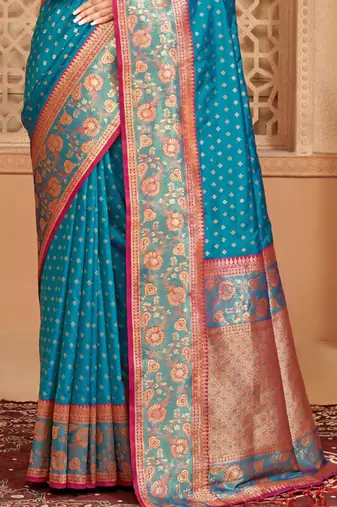 Majestic blue kanjivaram silk blend saree 