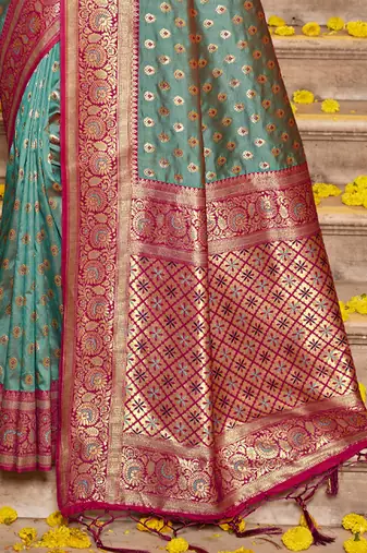 Majestic teal kanjivaram silk blend saree 