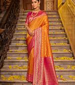 Majestic mustard kanjivaram silk blend saree | bridal heritage collection | limited edition