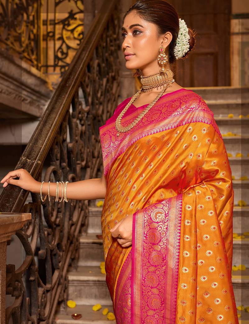 Majestic mustard kanjivaram silk blend saree | bridal heritage collection | limited edition