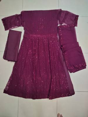 Purple glamorous georgette fabric sequence embroidery work heavy ceremonial attire 5