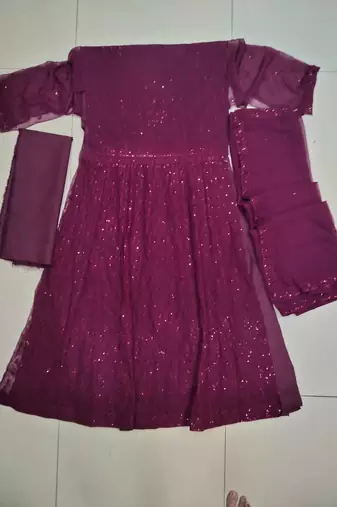 Purple glamorous georgette fabric sequence embroidery work heavy ceremonial attire