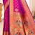 Purple kanjivaram silk blend saree with golden zari and colorful peacock woven pallu design