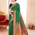 Green kanjivaram silk blend saree with golden zari and colorful peacock woven pallu design