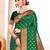 Green kanjivaram silk blend saree with golden zari and colorful peacock woven pallu design