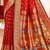 Red kanjivaram silk blend saree with golden zari and colorful peacock woven pallu design