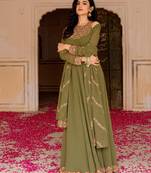 Green Embroidered Georgette Gown With Dupatta