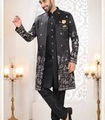 Mens's black silk thread and sequence embroidery all over  indo-western