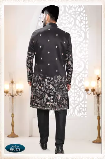 Mens's black silk thread and sequence embroidery all over  indo-western
