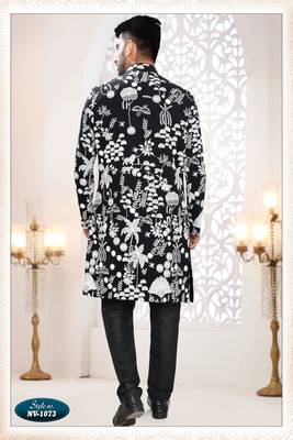 Mens's black georgette thread embroidery all over indo-western 2