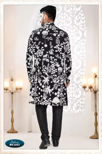 Mens's black georgette thread embroidery all over indo-western