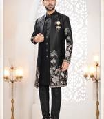 Mens's black malai silk thread and sequence embroidery all over  indo-western