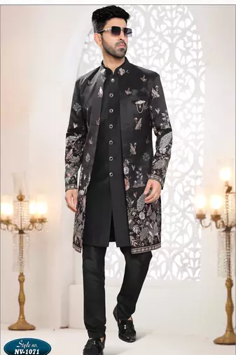 Mens's black silk thread and sequence embroidery all over  indo-western