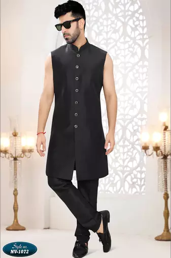 Mens's black malai silk thread and sequence embroidery all over  indo-western