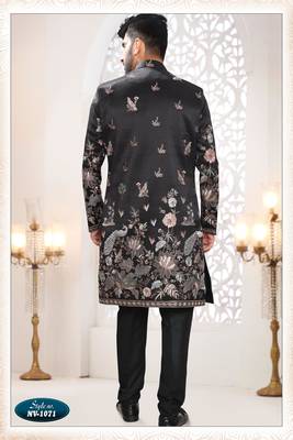 Mens's black silk blend thread and sequence embroidery all over indo-western 2