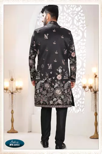 Mens's black silk blend thread and sequence embroidery all over indo-western