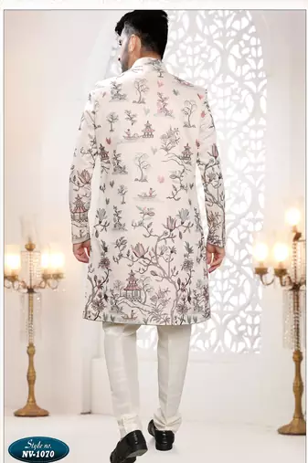 Mens's cream malai silk thread and sequence embroidery all over  indo-western
