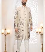Mens's cream malai silk thread and sequence embroidery all over  indo-western