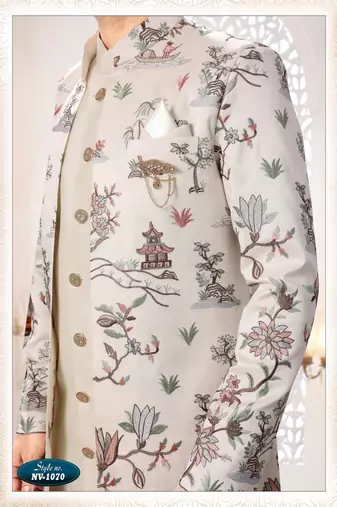 Mens's cream malai silk thread and sequence embroidery all over  indo-western