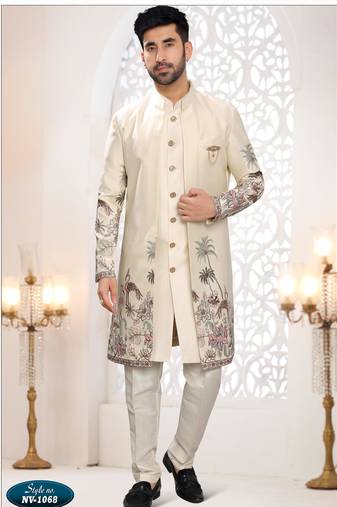 Mens's cream silk thread and sequence embroidery all over  indo-western