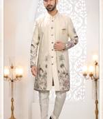 Mens's cream silk thread and sequence embroidery all over  indo-western