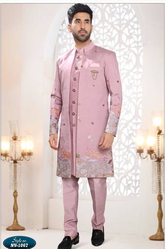 Mens's pink silk thread and sequence embroidery all over  indo-western