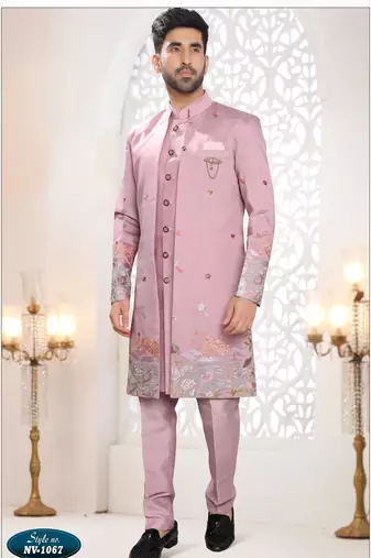 Mens's pink silk thread and sequence embroidery all over  indo-western