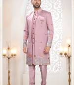 Mens's pink silk thread and sequence embroidery all over  indo-western