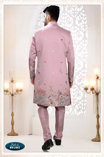 Mens's pink silk thread and sequence embroidery all over  indo-western