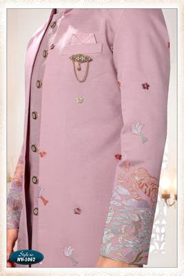 Mens's pink silk blend thread and sequence embroidery all over indo-western 3