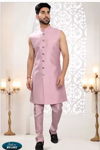 Mens's pink silk thread and sequence embroidery all over  indo-western