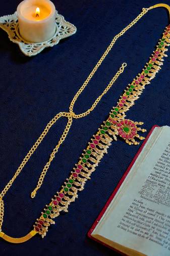 Gold plated multicolor floral design kamarbandh