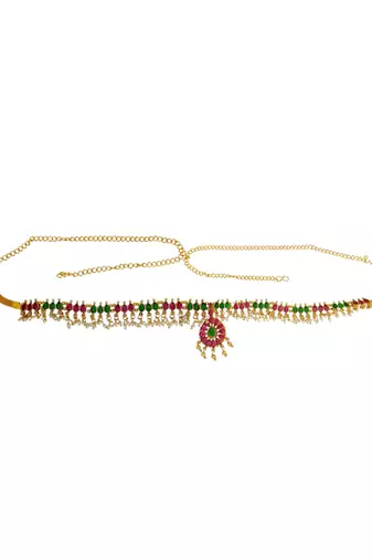 Gold plated multicolor floral design kamarbandh
