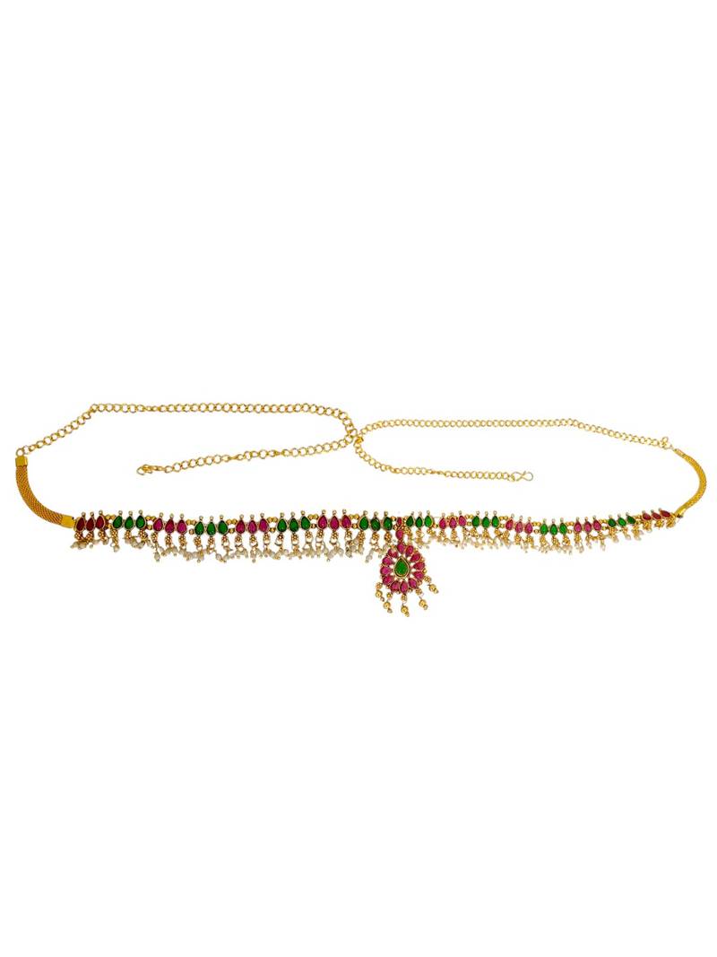 Gold plated multicolor floral design kamarbandh