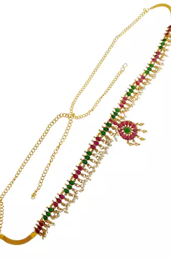 Gold plated multicolor floral design kamarbandh