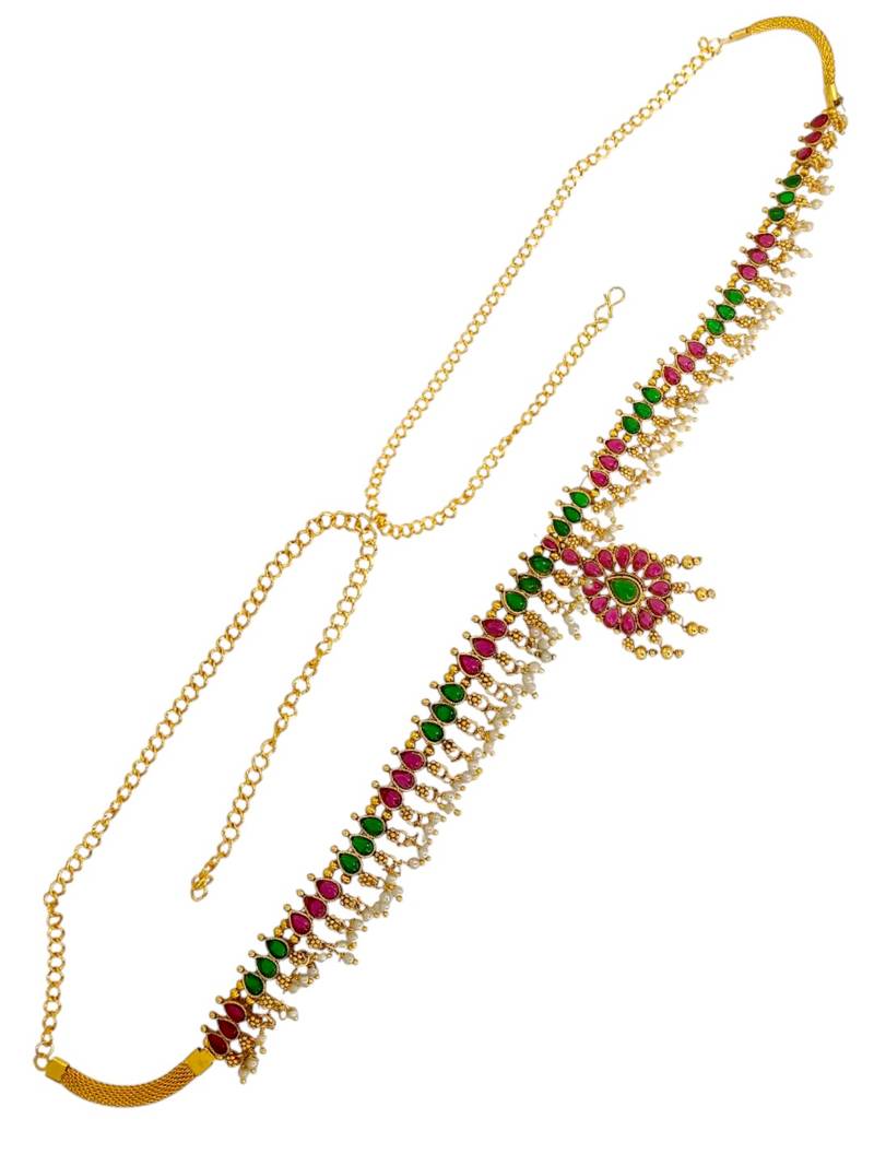 Gold plated multicolor floral design kamarbandh