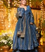 Teal Blue Sequins Chinon Salwar Kameez