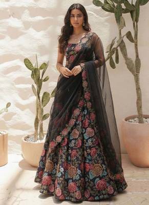 Multicolour printed Bhagalpuri Silk lehenga 1