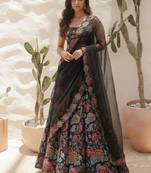 Multicolour printed Bhagalpuri Silk lehenga