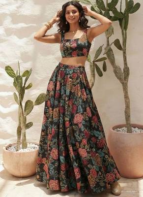 Multicolour printed Bhagalpuri Silk lehenga 2