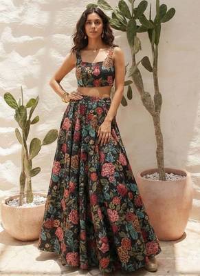 Multicolour printed Bhagalpuri Silk lehenga 3