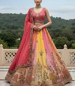 pink thread embroidered silk lehenga set choli with dupatta