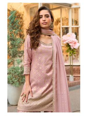 baby pink shimmer silk sharara suit-Full Stitched Free size 2