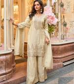 Ivory shimmer silk full stitched sharara suits