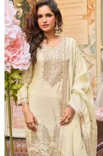 ivory shimmer silk sharara suit-Full Stitched Free size