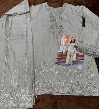 ivory shimmer silk sharara suit-Full Stitched Free size 3