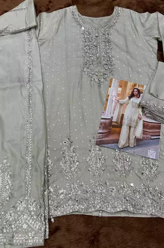 ivory shimmer silk sharara suit-Full Stitched Free size