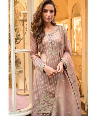 peach shimmer silk sharara suit -Full Stitched Free size 2