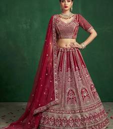 red dori embroidered satin bridal lehenga set choli with dupatta